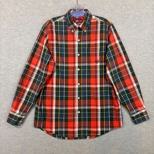 Chaps‎ Mens Easy Care Plaid Button Down Shirt Red Green Multicolor Small